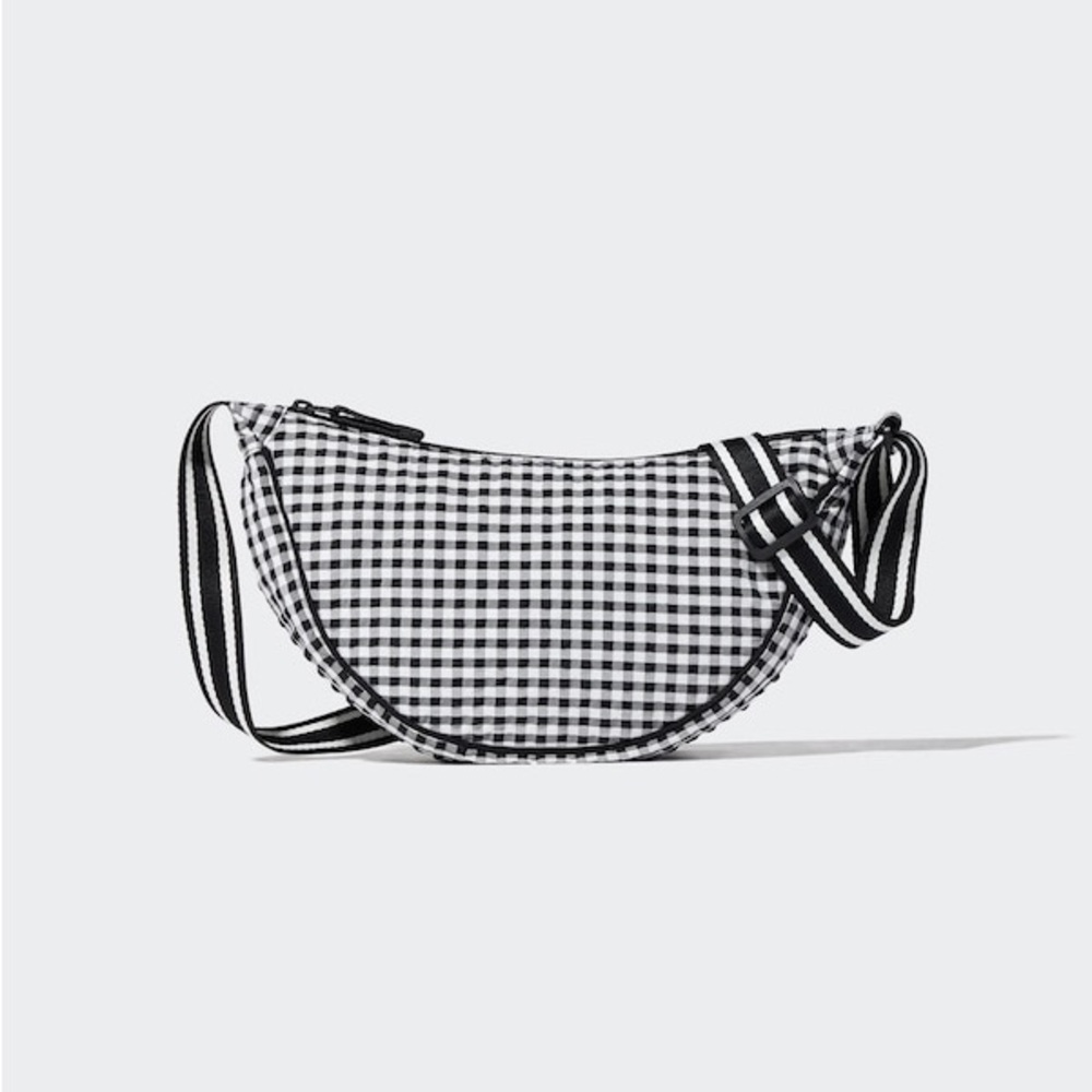 Uniqlo Round Mini Shoulder Bag, Black and White Gingham